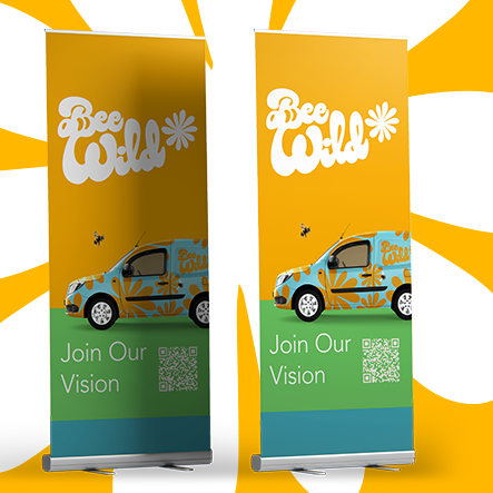 Bee Wild roll up banners Bee Wild a sustainable brand development project by CUBE Design