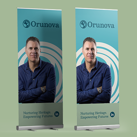 orunova roll ups Orunova brand strategy and design, designed by CUBE Design roll up banners